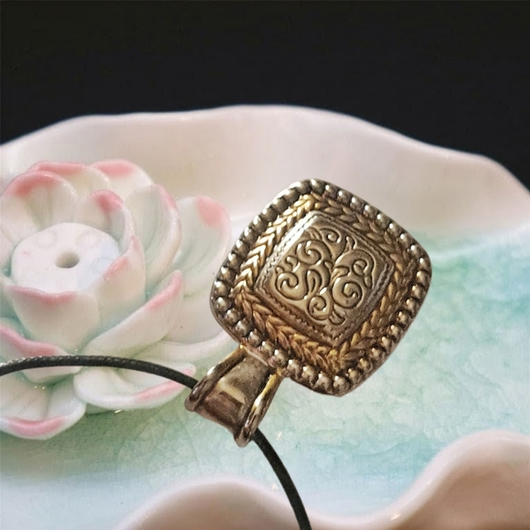 Gold and Silver Tones Pendant with Black Cord Necklace - Picture 4 of 5